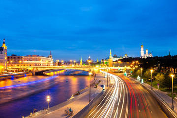 Fototapeta na wymiar Panoramic view of Moscow landmark during sunset from Zaryadye Park