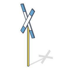 Outlined railway cross sign. Prohibition of railway. Strict ban on construction of track, forbid. Stop transportation caution. Vector rail line warning symbol, white isolated on white background, isom