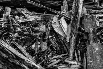 Monochrome dark background with wooden chips