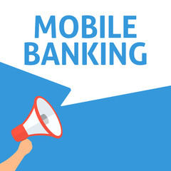 Hand Holding Megaphone With MOBILE BANKING Announcement