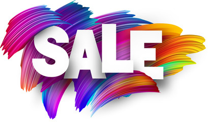 Sale paper poster with colorful brush strokes.