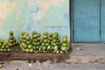 Lime and vegetables sold in the street of Stone Town, Zanzibar