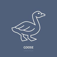 Goose flat line icon. Bird sign, illustration of duck. Thin linear logo for farm store.