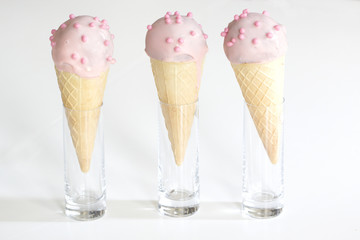 ice cream in a waffles on white background