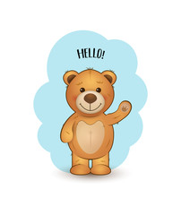 Vector cute cartoon teddy bear. Funny illustration for greeting card