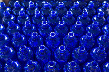 Lot of blue glass bottles