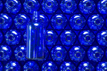 Lot of blue glass bottles