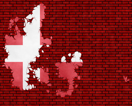 Illustration of a Danish flag, imitation of a painting on the cracked wall