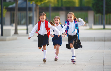 Happy children  girlfriend schoolgirl student elementary school