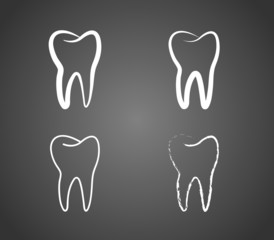A set of white healthy tooth logo for dental clinics on black background vector illustration