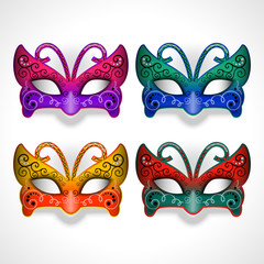Masquerade party masks. Carnival masks isolated on white background, front view