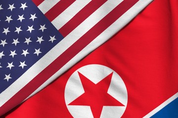 The Cold War. Flag of North Korea. Flag of the United States.