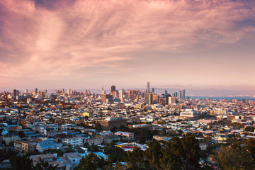 Aerial view on San Francisco skyscrapers and downtown. California, USA