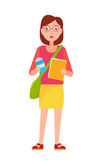 Stylish School Girl with Handbag Over Shoulder