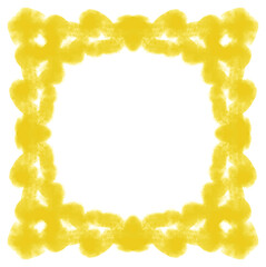 yellow watercolor cloudscape ornate frame border pattern, vector illustration