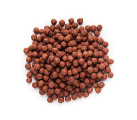 Heap of chocolate corn balls isolated on white