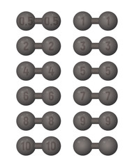 Dumbbells of different weight. Vector illustration. Sports equipment