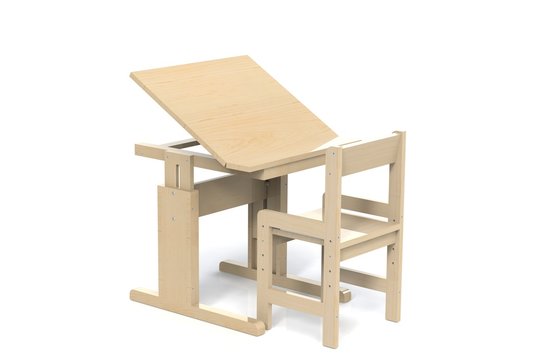 Children's small wooden table and chair.