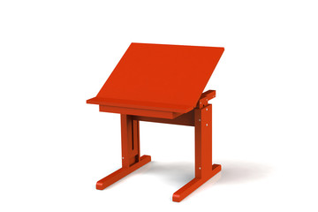 Fototapeta premium Children's small wooden table. School desk with adjustable height on a white background. Isolated.