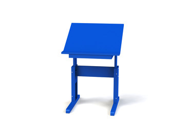 Children's small wooden table. School desk with adjustable height on a white background. Isolated.