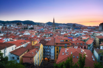 Obraz premium panoramic views of Bilbao old town at sundown, Spain