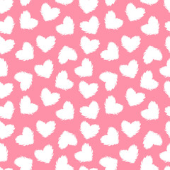 Vector abstract white fluffy heart seamless pattern Isolated on pink background.