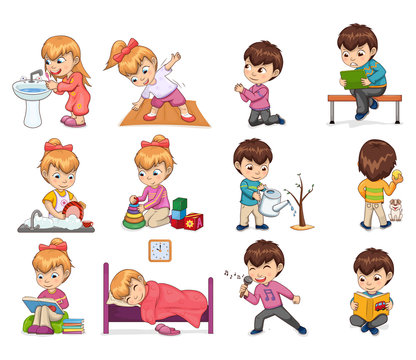 Girl and Boy Collection Set Vector Illustration