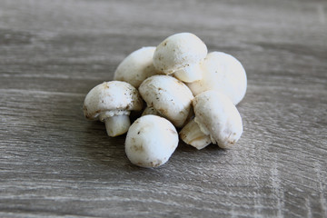 Many small champignons on a board