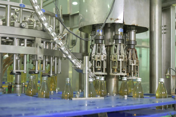 Beverage production line background.