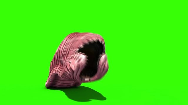 Giant Worm Monster Attacks Front Green Screen 3D Rendering Animation