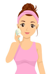 Teen Girl Brush Wash Face Skin Care Illustration