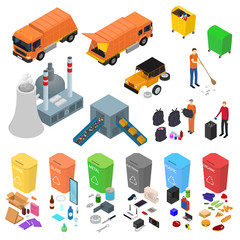 Garbage Recycling Signs 3d Icons Set Isometric View. Vector