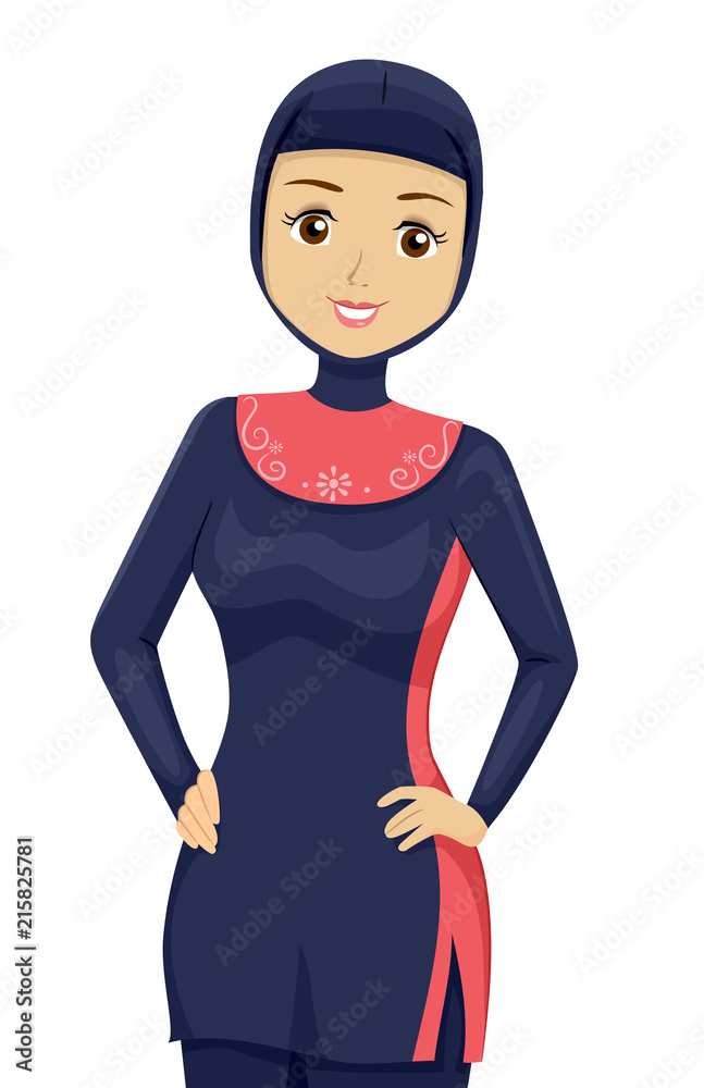 Wall mural teen girl muslim swimwear illustration