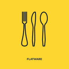 Cutlery, Flatware, Knife, Fork and Spoon logo graphic design concept. Editable element, can be used as logotype, icon, template in web and print. Thin line icon