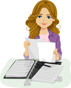 woman reading papers at desk clip art preview