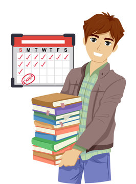 student holding books near exam calendar clip art preview