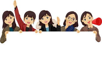 Teen Girls Students Cheer Illustration