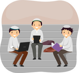 Stickman Teen Boys Muslim Students Illustration