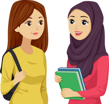 recommend clip art: Teen Girls Muslim Classmate Illustration