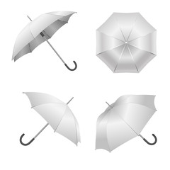 Realistic Detailed 3d White Blank Umbrella Template Mockup Set. Vector
