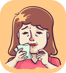 Symptoms Girl Itchy Nose Sneezing Illustration
