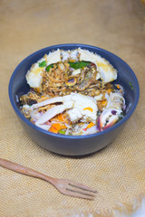 Spicy seafood salad with raw blue crab