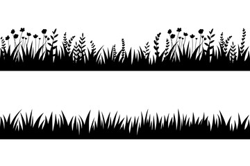 Vector black grass: natural, organic, bio, eco label and shape on white background. Seamless brush, pattern