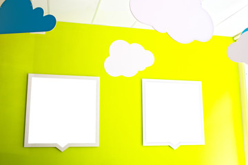 Empty frame on the wall in a child's room. Mockup poster