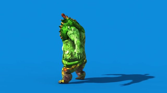 Monster man Carnivorous Plant Attacks Side Blue Screen 3D Rendering Animation