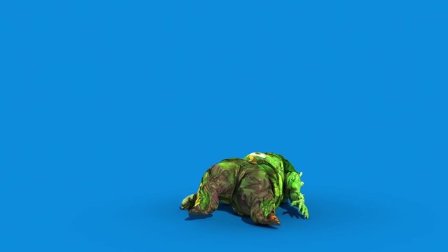 Monster man Carnivorous Plant Dies Front Blue Screen 3D Rendering Animation