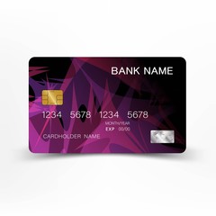 Modern credit card design. With inspiration from the abstract. Black and purple color. Glossy plastic style.