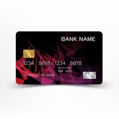 Modern credit card design. With inspiration from the abstract. Black and purple color. Glossy plastic style.
