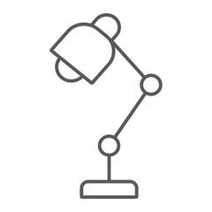 Table lamp thin line icon, office and work, lamp sign, vector graphics, a linear pattern on a white background, eps 10.