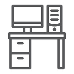 Office table line icon, office and work, desk sign, vector graphics, a linear pattern on a white background, eps 10.